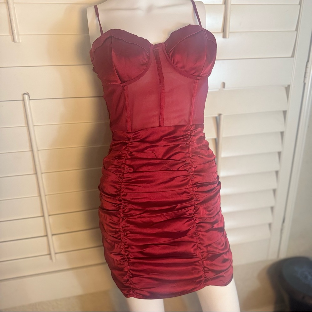 ✨3/$10 or 5/$15 NWT The Vintage Shop Red Wine Corset Bodycon Ruched Dress size M